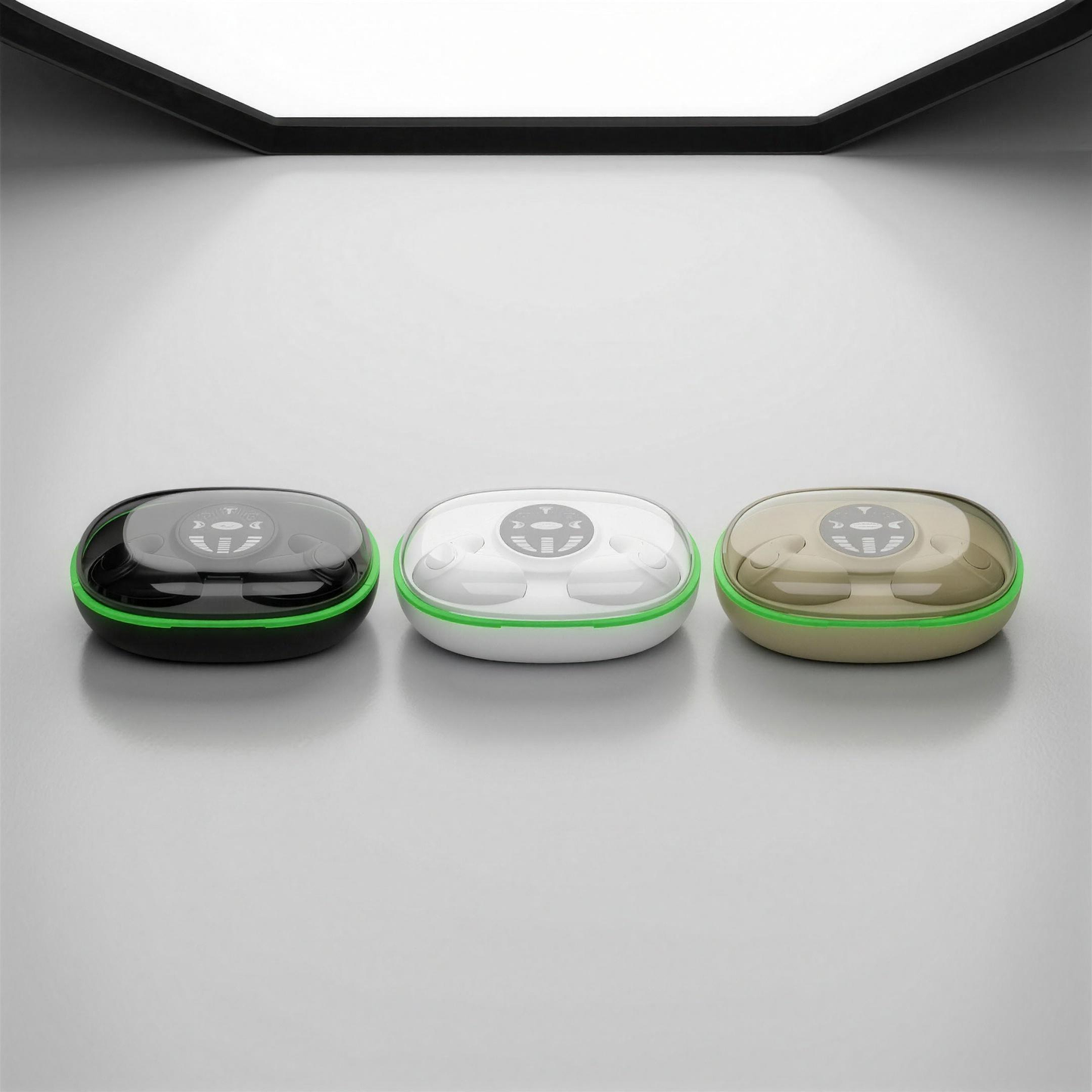 SilentEar sleep earbuds charging cases in black, white and khaki